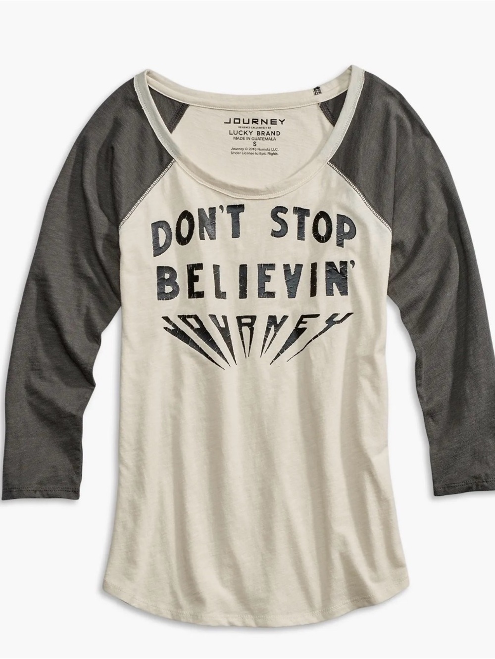 Lucky Brand Journey Don't Stop Believin' Raglan Band Tee Colorblock 3/4 Sleeve